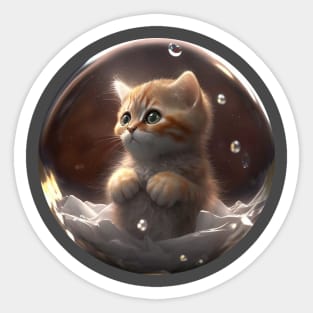 Cute kitten in a glass bubble Sticker